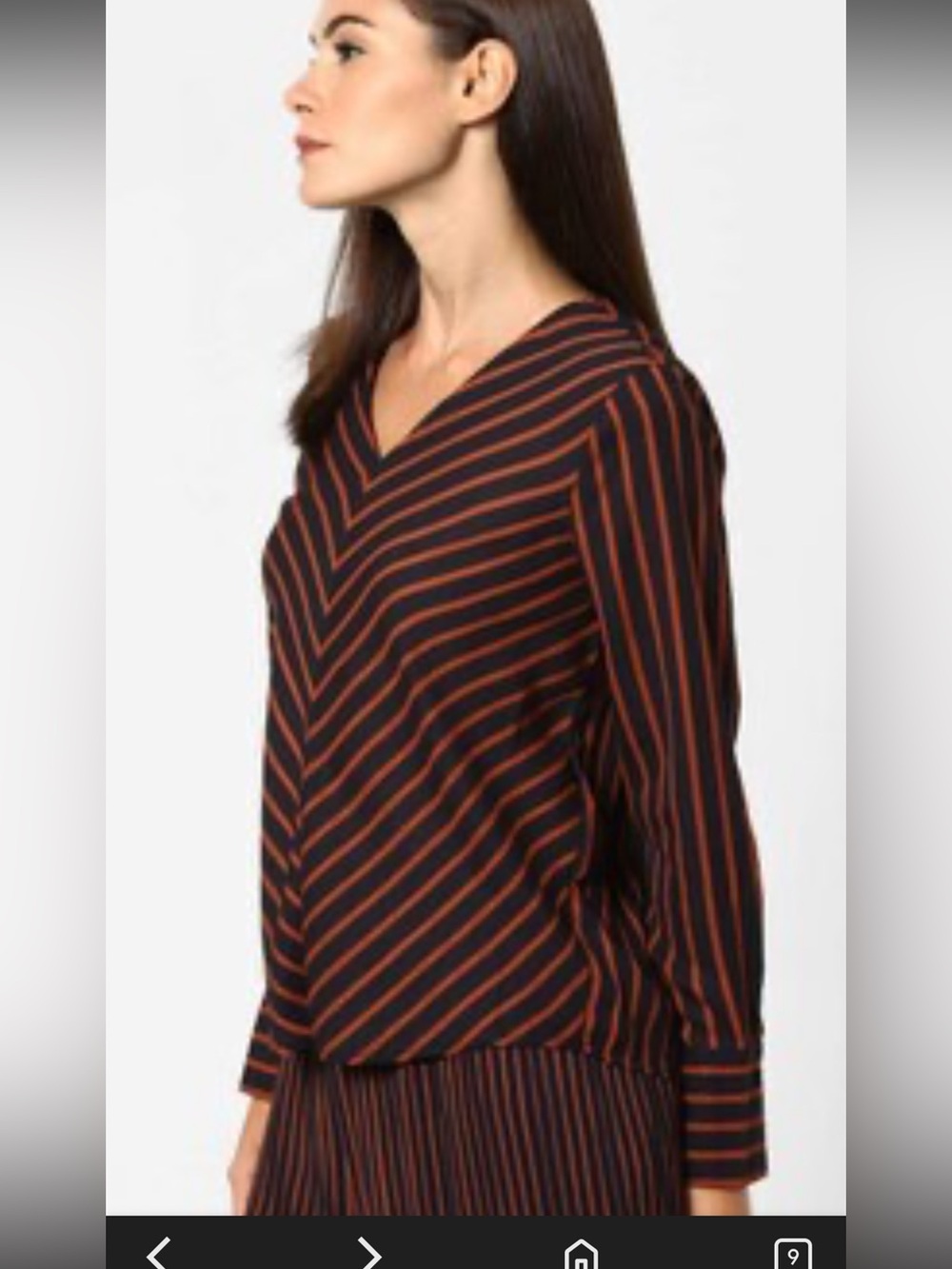 ONLY Petunia Black & Rust Stripe V-Neck Blouse Size EU 40 | Chevron Stripe